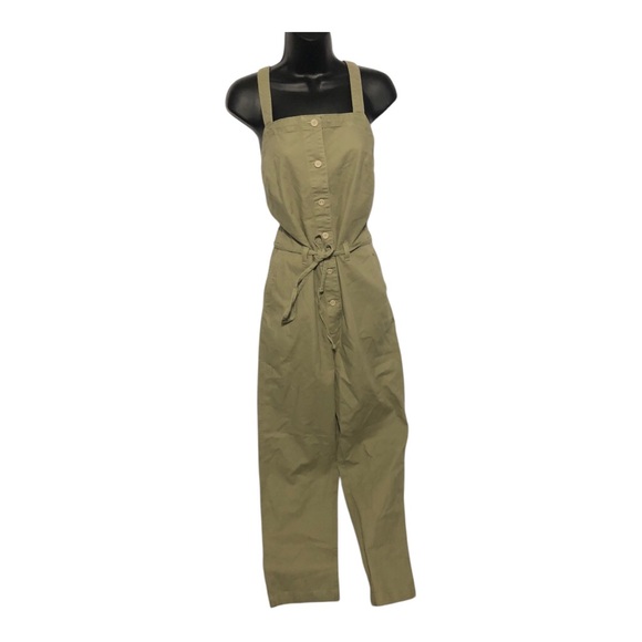 DOCKERS Oversized olive belted button down jumpsuit overalls size medium new - Picture 1 of 10